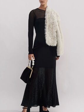 NWT ME+EM Lace Stitch Evening Maxi Dress, Black, Size 4
